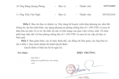Trường TH Lê Hồng Sơn công khai quyết định về việc phòng chống bão số 1 (WUTIP) và mưa lũ năm 2025