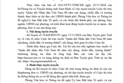 Công khai V/v tuyên truyền Cuộc thi trực tuyến “Quân đội Nhân dân Việt Nam 80 năm xậy dựng, chiến đấu và trưởng thành”