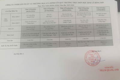 THỰC ĐƠN BÁN TRÚ (06/04-10/04)
