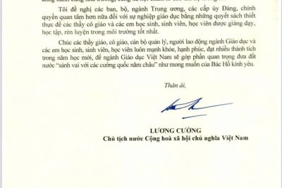 Thư của Chủ tịch nước Lương Cường gửi ngành Giáo dục nhân dịp khai giảng năm học 2025 – 2026
